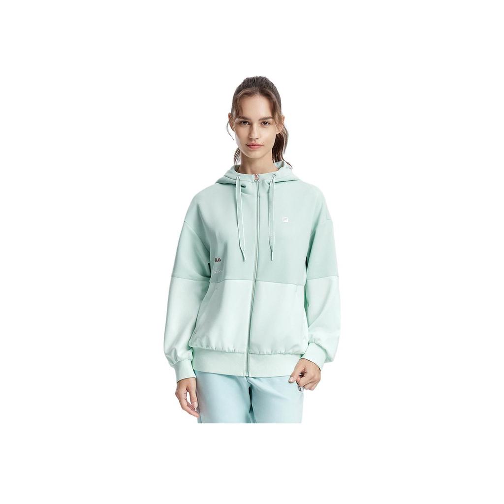 Fila Осень 2023 Новый Американский Стиль Худи Color Block Вязаный Кардиган Спортивный Фитнес Топ Женские топы Dream-Green A11W331503F-TQ