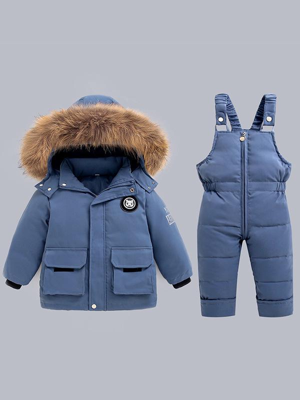 Velvet Winter Set: Thickened Down Overalls for Infants & Toddlers, 1-5 Years - 2-Piece Outfit