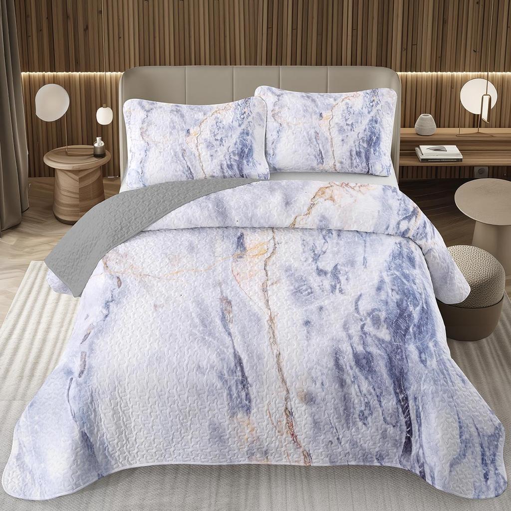 Marble Grain Bedspread Twin King,Abstract Marble Texture Design Quilted Marbling Coverlet Set Ink Fluid Art Quilt Set Home Decor