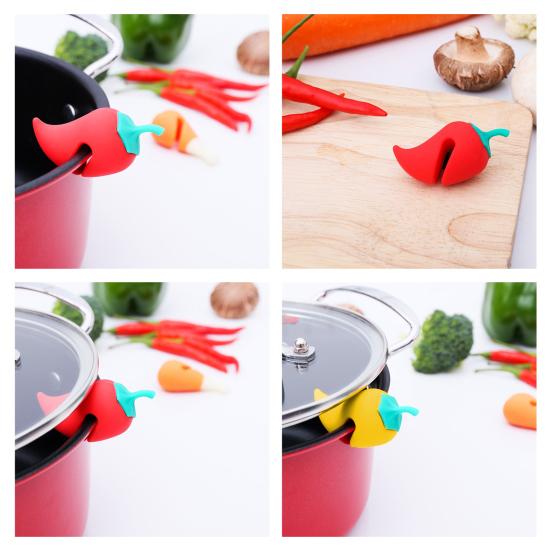 3Pcs Silicone Pot Lid Anti-spill Rack Chili Pepper Pot Lid Lifter Heat-Resistant Anti-Overflow Kitchen Tool