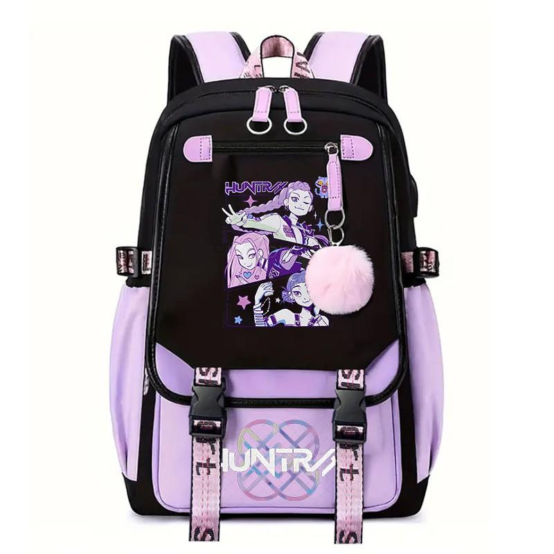 K-Pop Anime Printed Backpack Teens School Bag With Spine Support 20-35L Capacity Oxford Fabric Unisex College Style