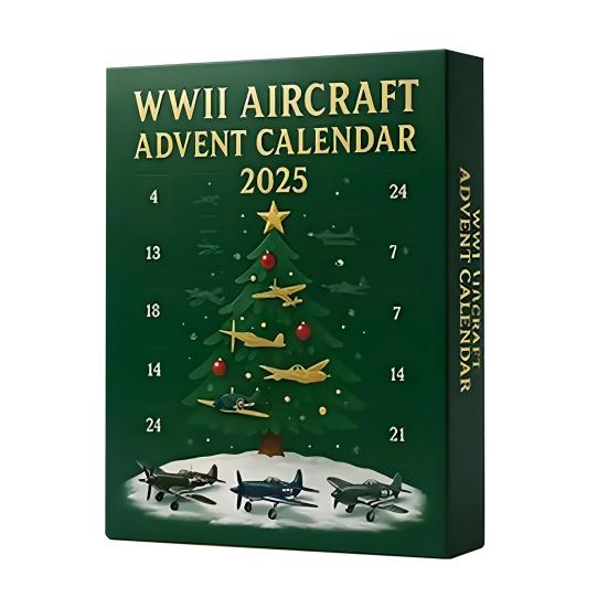 Адвент-календарь «Самолеты Второй мировой войны 2025» 24-дневный рождественский календарь с 24 подвесками «Боевые самолеты-истребители», миниатюрные самолеты, подарки для любителей авиации