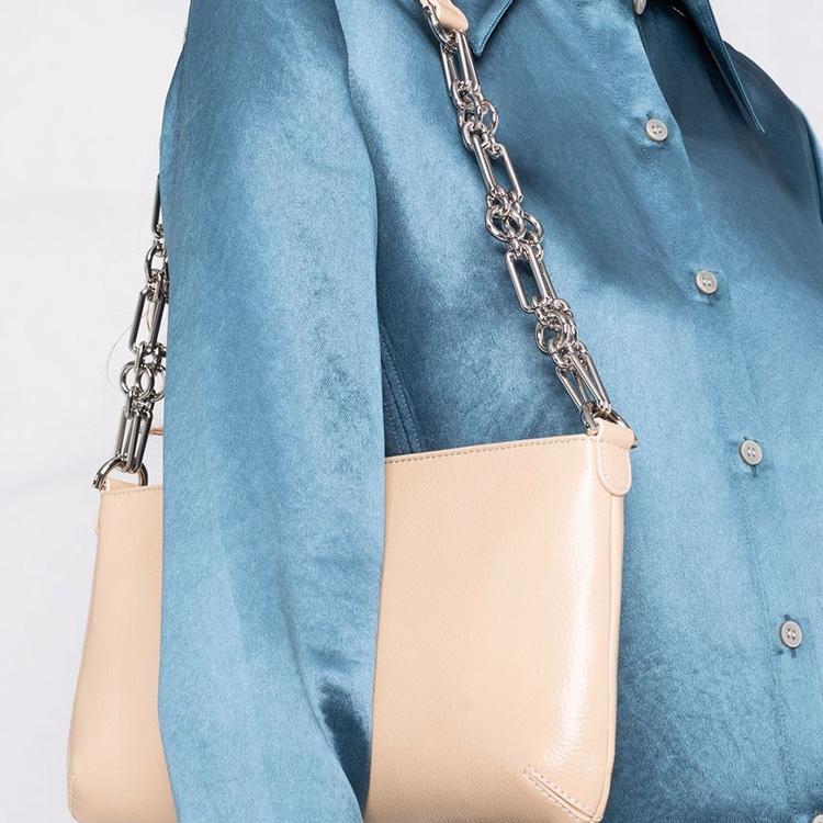 By Far Holly Series Glossy Vintage Chain Shoulder Strap Zipper Leather Underarm Tote Bag Women Bags Beige 21FWHOLLSSDGGLAR