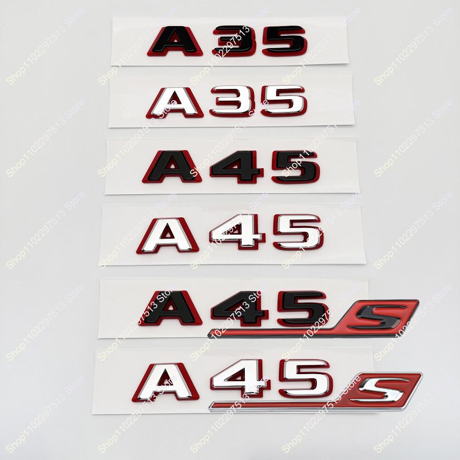 3D ABS A35 A45 A45s Chrome Black Red Logo Letters Badge Car Fender Trunk Rear POIGUIG Logo Sticker Emblem For W176 W177