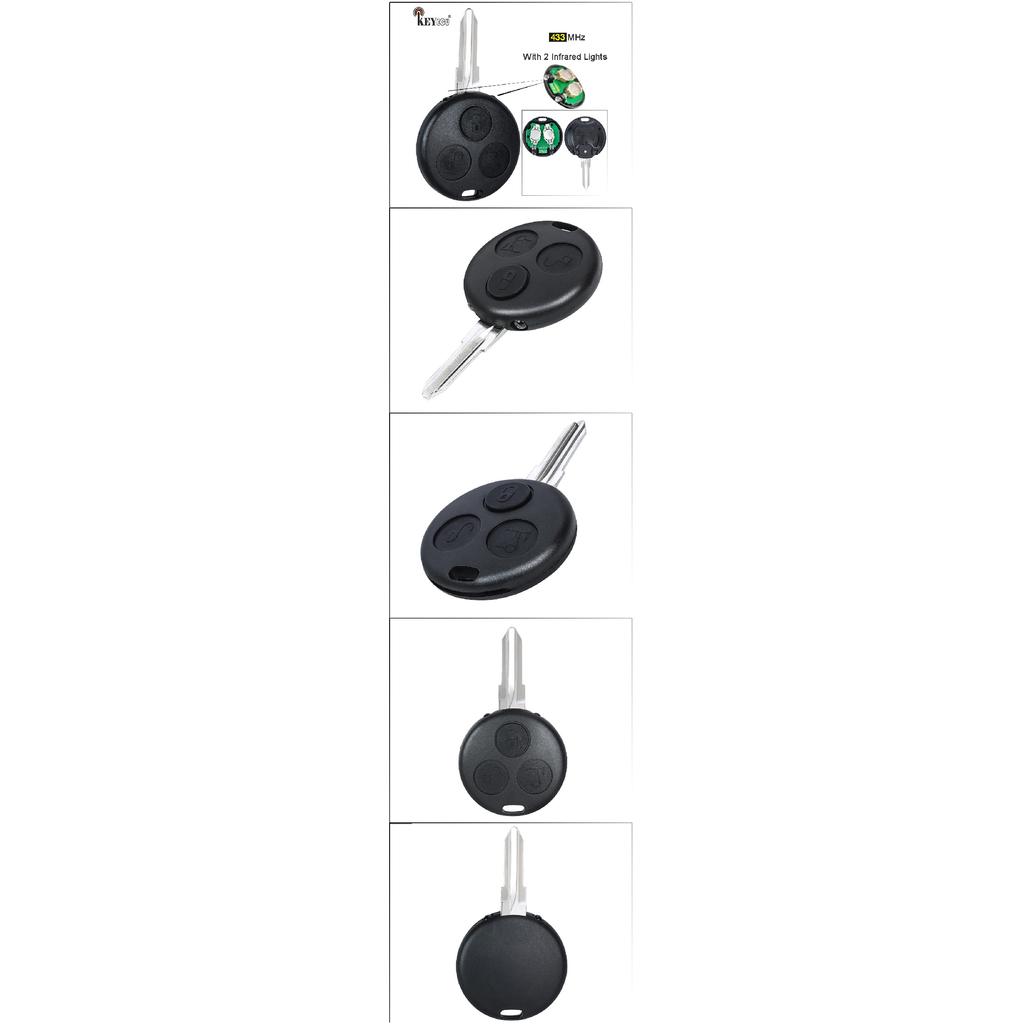 KEYECU with 2 Infrared Lights 433Mhz Remote Key & Shell AEC Chip for Mercedes Benz Smart Fortwo Forfour Roadster City Passion