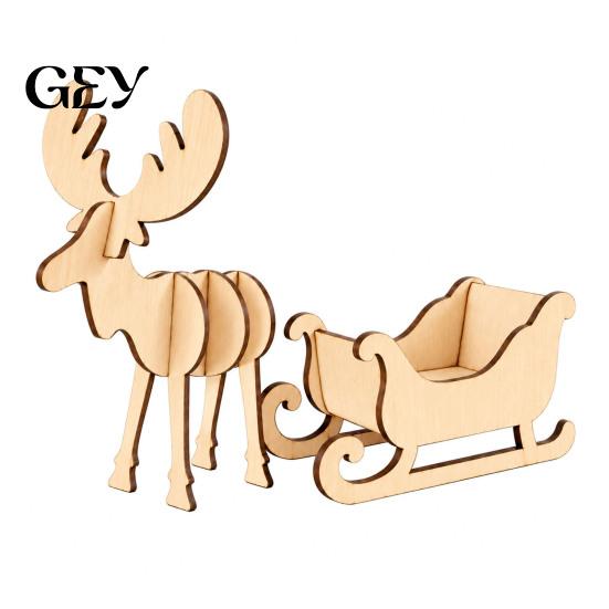 DIY Unfinished Elk Sleigh Decor Wooden Christmas and Tabletop Ornament, Wood Art Craft Festive And Model for Holiday Decoration, Creative Paintable