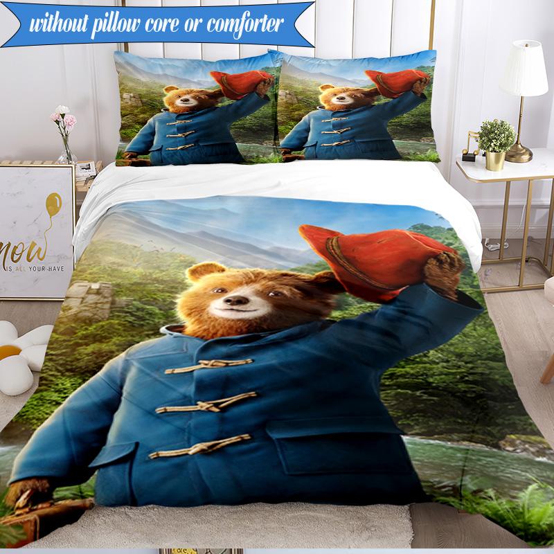 3PCS Red Hat Bear In The City Bedding Set,Including 1pc Duvet Cover And 2pcs Pillowcases Perfect for Bedroom, Dormitory, Fan Christmas gift
