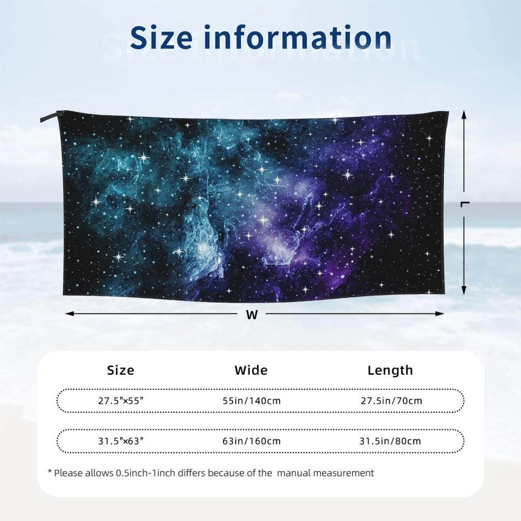 Teal Purple Galaxy Nebula Dream Beach Towel Soft Microfiber Quick Dry Absorbent Quick Towels For Bath