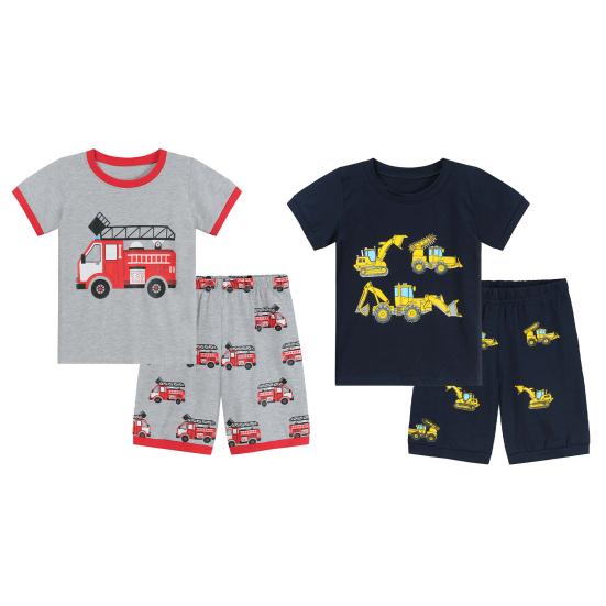 2 шт./комплект детский костюм с верхом и брюками, мультяшный рисунок грузовика, пижама с круглым вырезом, короткий рукав, летний наряд, унисекс, повседневная домашняя одежда