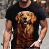 3D Digital Golden Retriever Dog Pattern Crew Neck And Short Sleeve T-shirt, Comfy And Breathable Casual Tops For Men's Summer Outdoors Wear