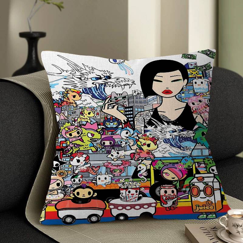 Cartoon Art Kawaii townTokidokiinside Cushion Cover Inches Farmhouse Decor Home Throw Pillow Covers for Couch Decorations