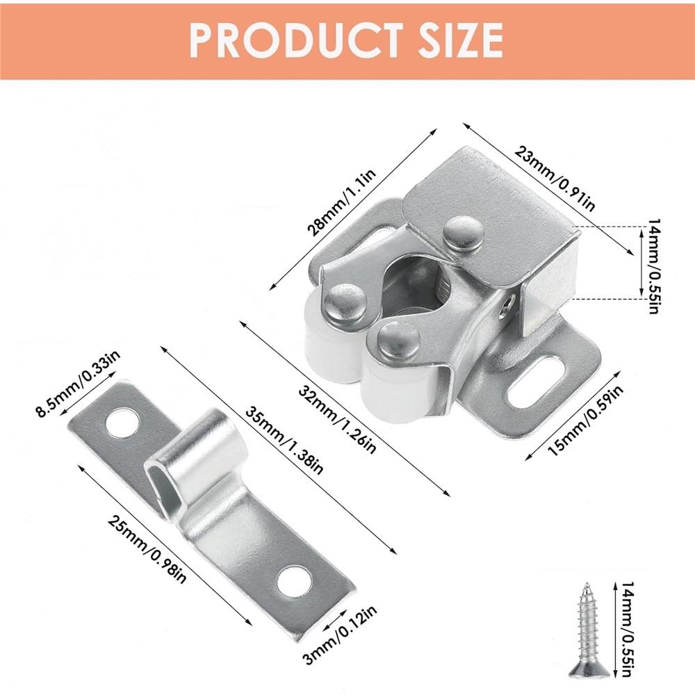 Door Catches Latches, 4 Pack Double Roller Strong Hold Cupboard Cabinet Door Catches, Double Roller Catches Cabinet Catches Door Latches