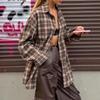 Повседневная клетчатая рубашка женская свободная осень-зима лацканы пуговицы женское пальто длинный рукав уютный винтажный хаки топы женская уличная одежда