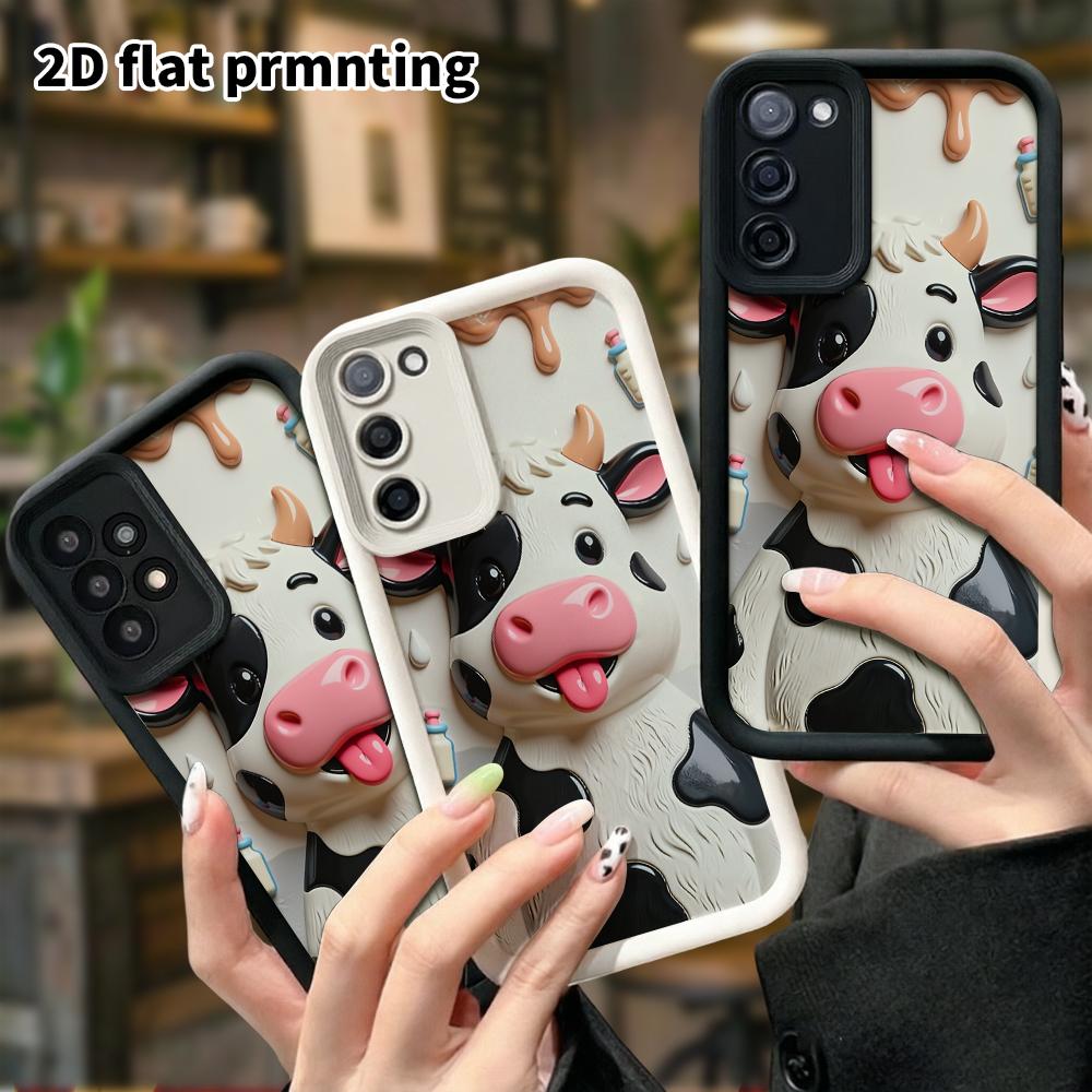 Phone Case: 2D Flat Samsung Galaxy A34 A35 M05 M06 S20 S22 S21 FE Plus 5G Tiered Protective Case, Cartoon Cow, Christmas and Halloween Gifts
