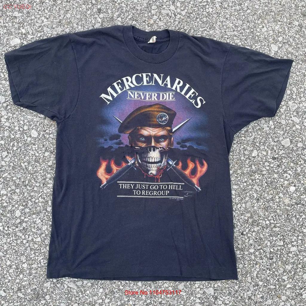 Vtg Mercenaries Never Die T Shirt Unisexs Extra Large Black Fade Distress 80s Grunge Vintage Comfortable Homme Streetwear