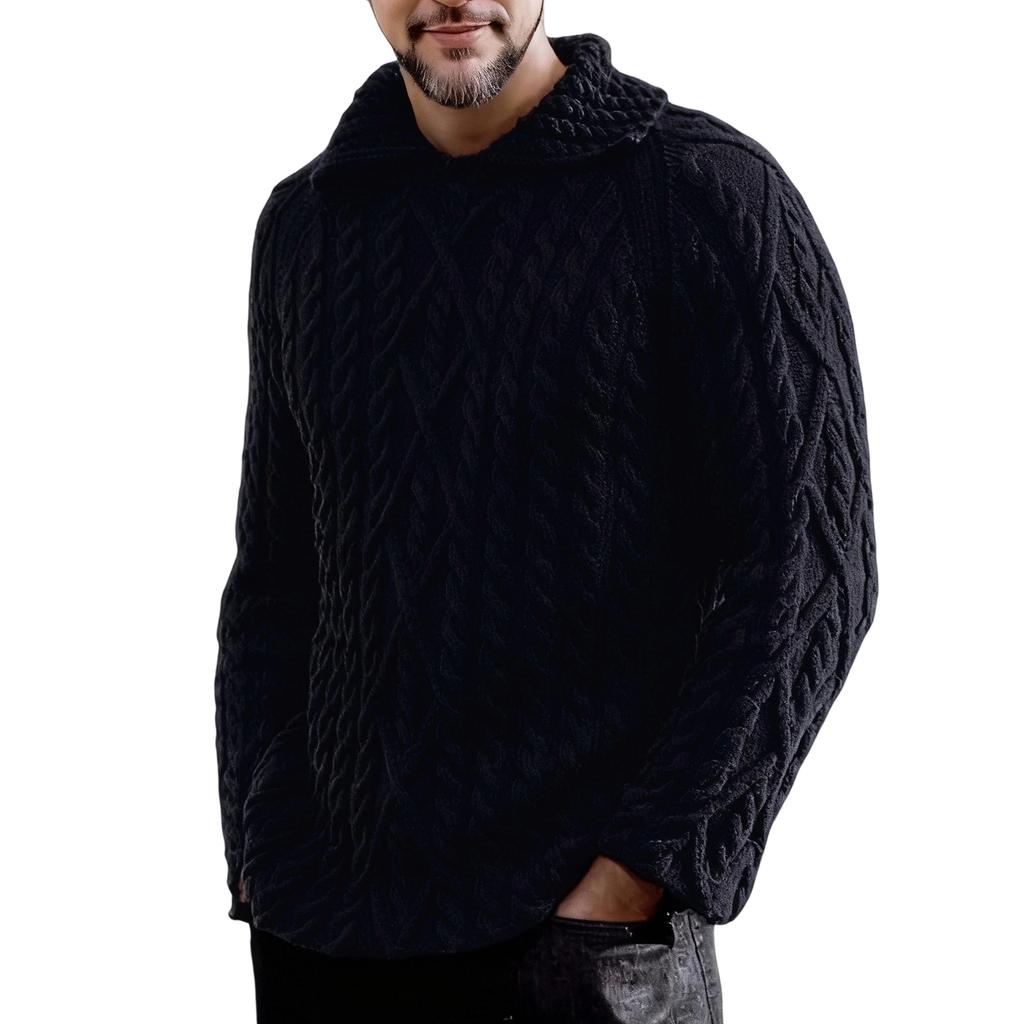 Men's Fashion Knitting Pullover Long Sleeves Loose Flip Collar Sweater
