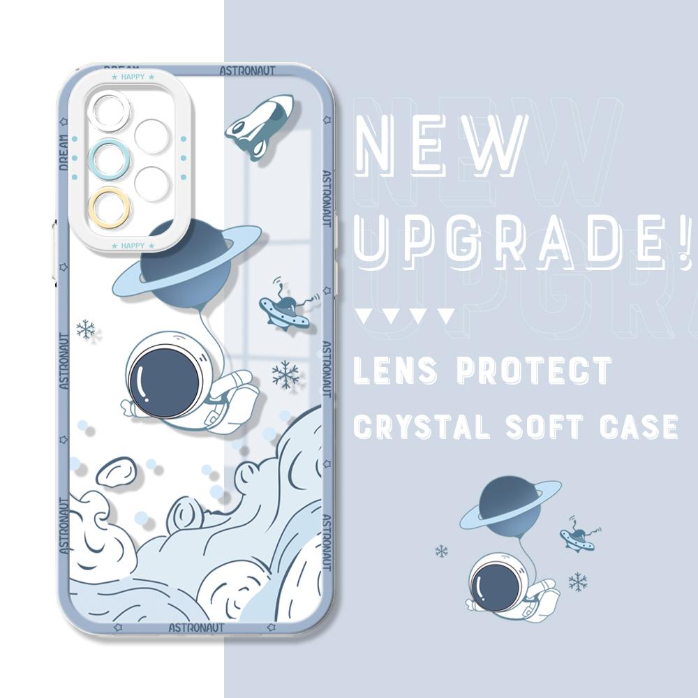 Противоударный чехол с изображением астронавта и кристаллом, полное покрытие, защита камеры, прозрачный мягкий чехол для телефона Samsung