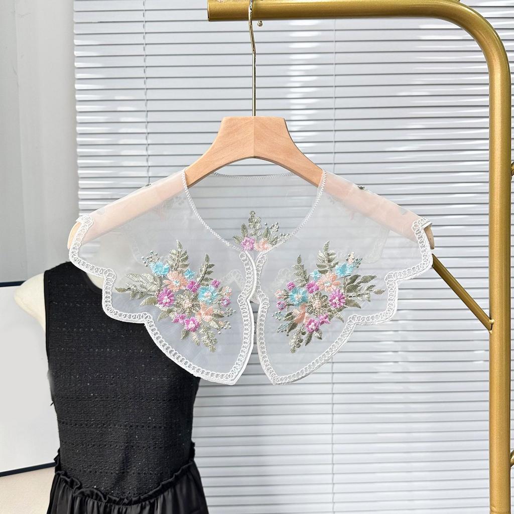 Elegant Organza Colorful Floral Embroidered Beaded Faux Collar for Fashionable Women Detachable Collar Shawl Capelet
