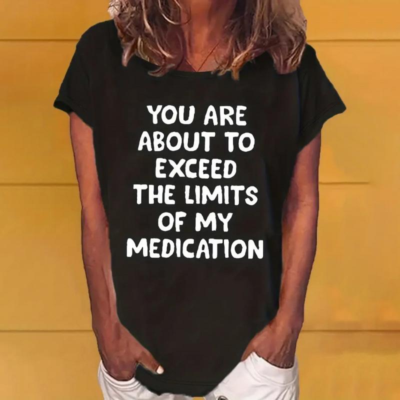 Women Summer Round Collar Cotton Oversize Letter Printed T Shirt - Fashion Short Sleeve Top