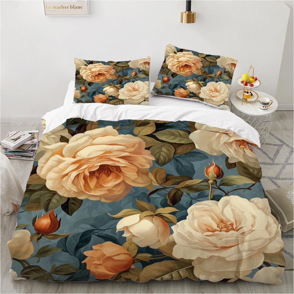 3D Flower Printed Duvet Cover King Twin Queen Double Size Kit Floral Pillowcase New Wholesale Elegant Bedspread