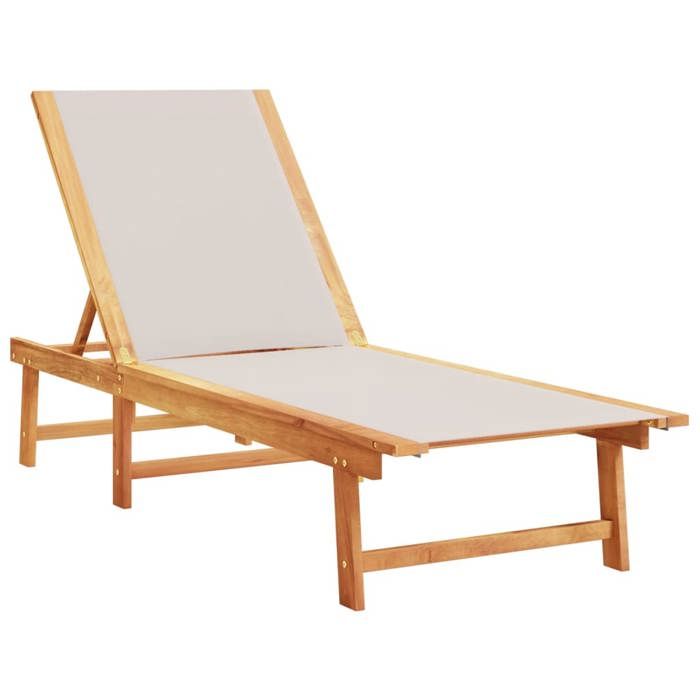 VidaXL Chaise longue gris bois d'acacia solide et textilène, lit de soleil, lit de repos, chaise longue d'extérieur, lit de 4008413