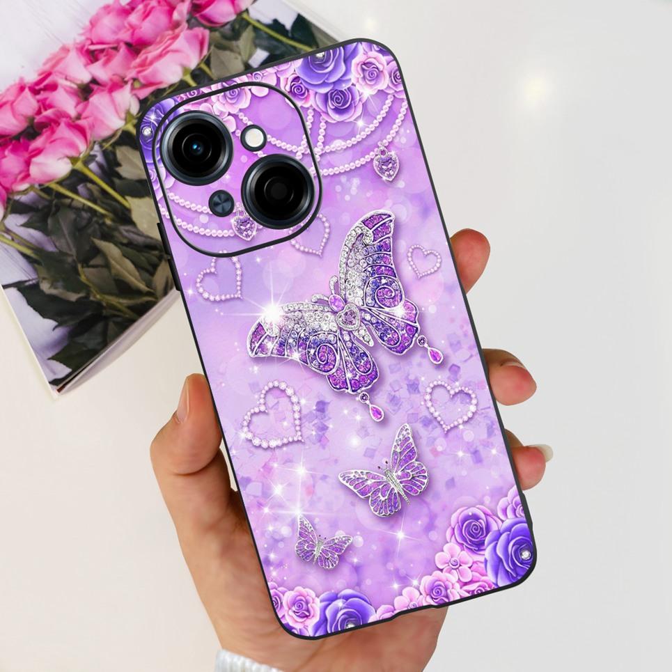 Цветок Бабочка Женская Модная Задняя Крышка Для Tecno Spark GO 1 Spark GO 2025 Чехол Для Телефона Черный Матовый Мягкий ТПУ Силикон