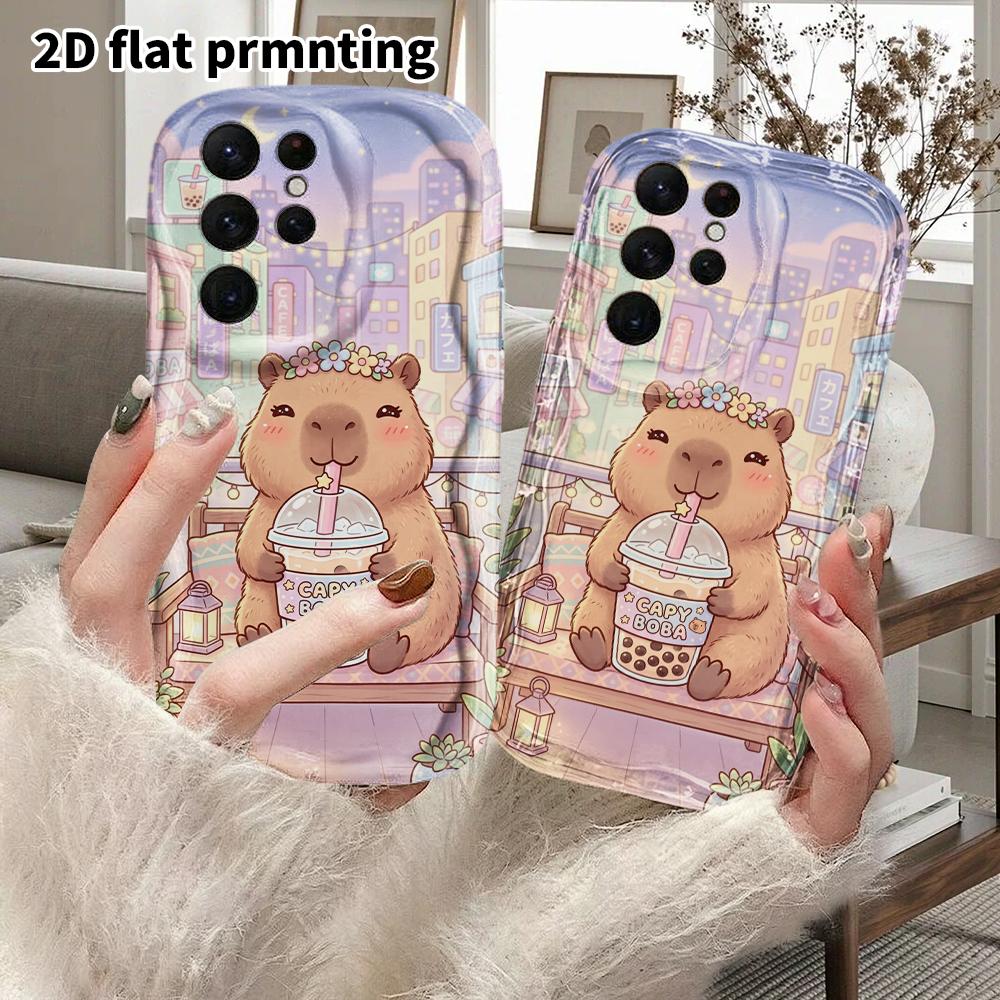 Чехол для телефона: 2D Плоский Защитный Чехол для Samsung Galaxy A34 A35 M05 M06 S20 S22 S21 FE Plus 5G, Стиль для Пары, Капибара с Молочным Чаем, Рождественский и Хэллоуинский Gi