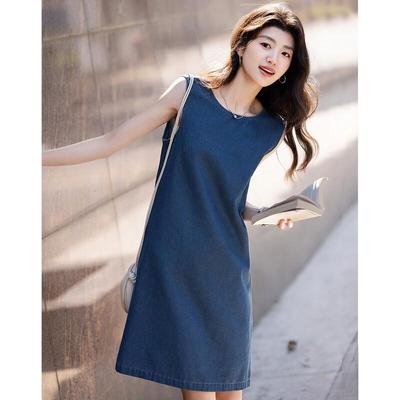 Demana Летнее Дышащее Свободное Джинсовое Платье из Облачного Хлопка