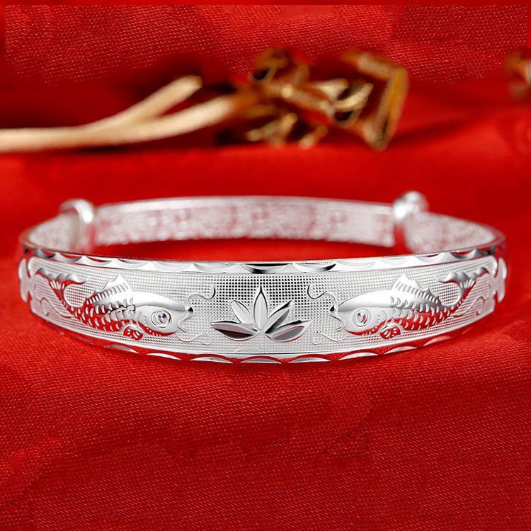 Charm Trend 999 стерлингового серебра Рыбы Игра Лотос Браслеты Браслет для женщин Классическая мода вечеринка свадьба ювелирные изделия Подарки