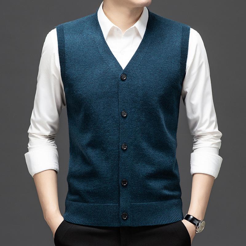 Men Autumn Sleeveless Single Breasted Pullover Vests Knitted Work Sweater