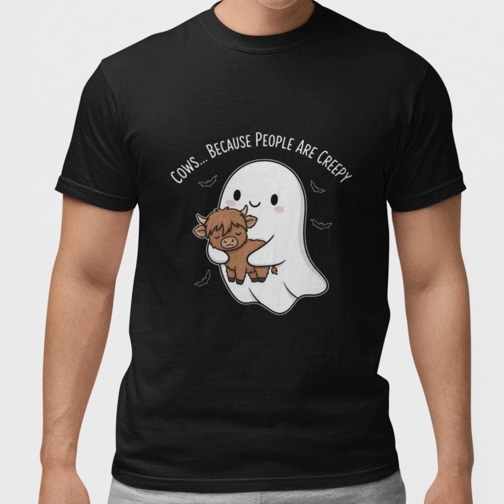 Cute Ghost Cow Meme T Shirt Funny Halloween Graphic Tee Unisex Gift