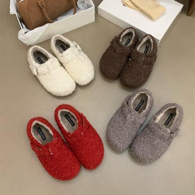 2025 осень и зима новая мода универсальные на плоской подошве французские ретро пушистые туфли женская обувь хлопковая обувь