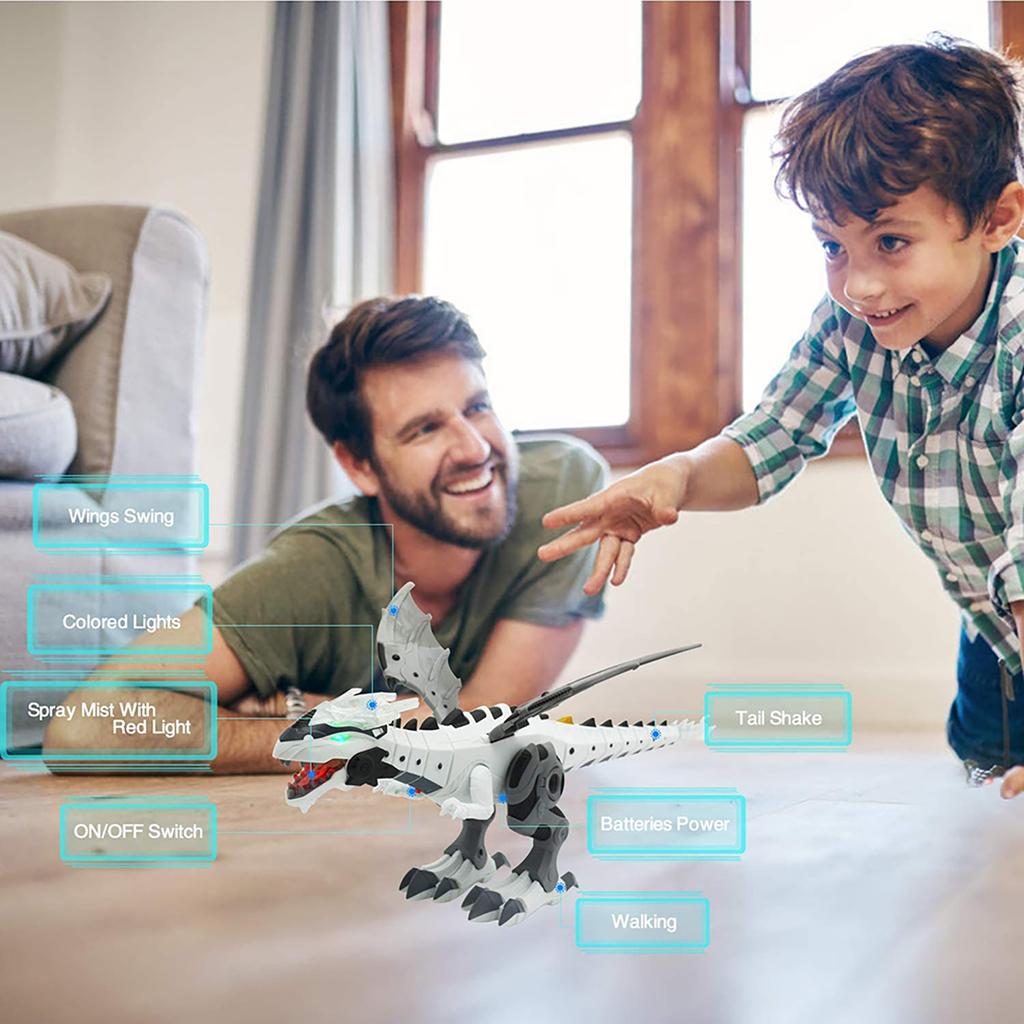 Mist Spraying Robot Dragon Toy Kids Walking Dinosaur Breathing Water Spray with Lights and Sounds