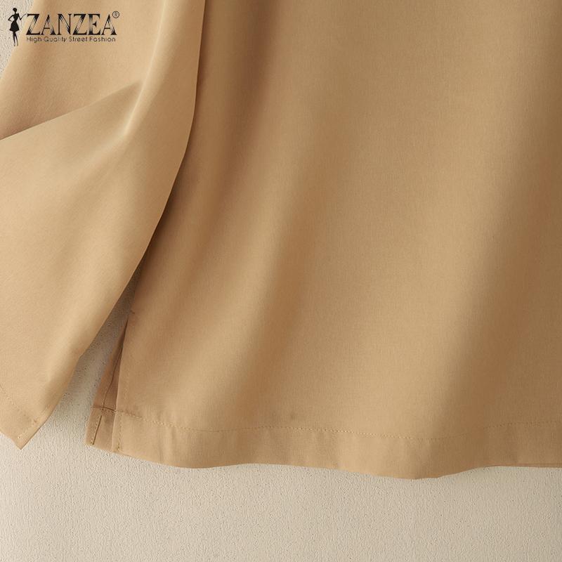 ZANZEA Женская повседневная однотонная свободная блузка с круглым вырезом и рукавом 3/4