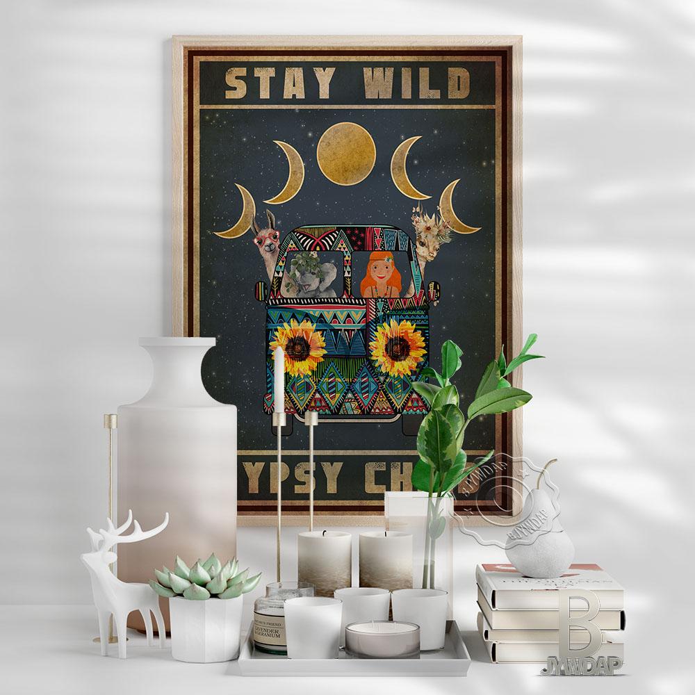 Богемный стиль Солнце Луна Арт-принты Постер Девушка Животное Микроавтобус Настенная картина Современная живопись на холсте Гостиная Спальня Домашний декор Без рамы