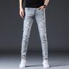 Новые летние джинсы слим девять точек стрейч повседневные длинные брюки для мужчин