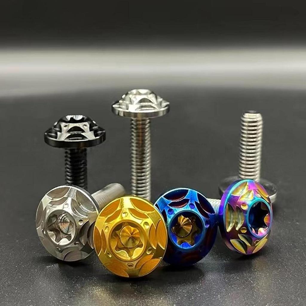 Kuroobaa Titanium Motorcycle License Plate Bolts M6x15mm Snowflake Design, Set of 2 (Rainbow)