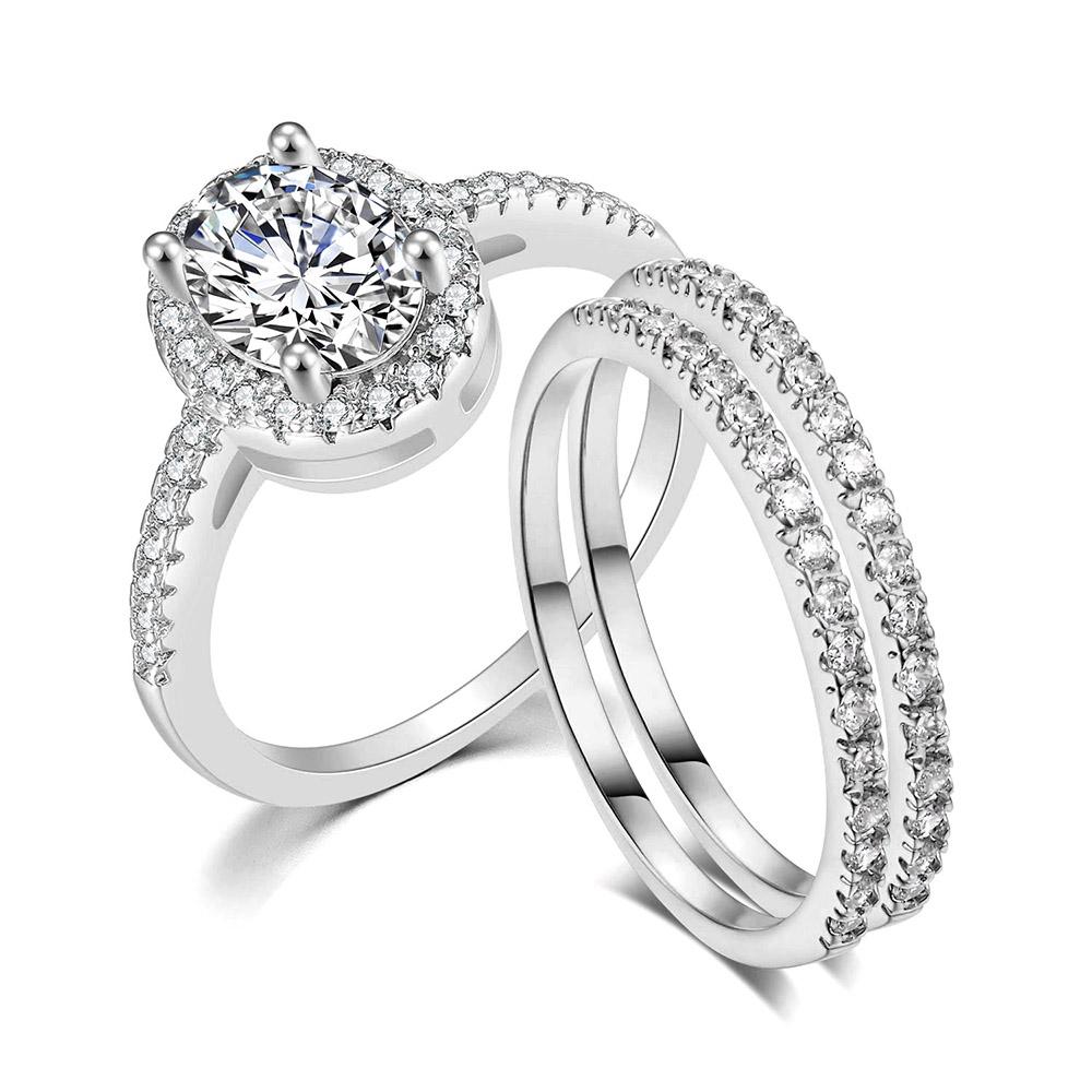 Wedding Engagement Ring Set for Women AAA+ Cubic Zirconia Crystal Rings Rose Gold Color Marriage Bride Accessories Jewelry SR077