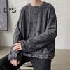 Men T-shirt Round Neck Long Sleeve Ripped Holes Solid Color Jumper Tops Street Style Base Layer Tops Streetwear