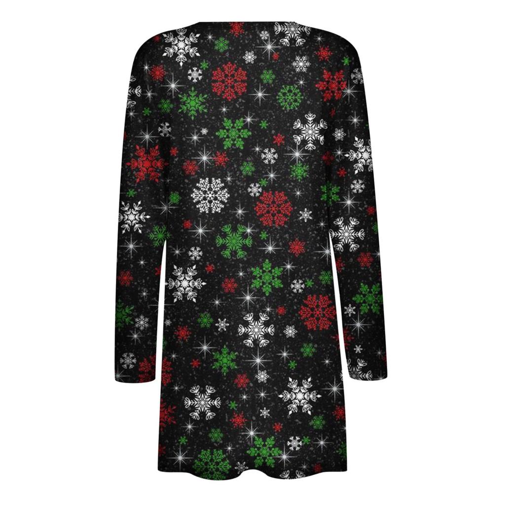 Женская мода, свободный повседневный карманный кардиган с рождественским принтом, куртки, топы