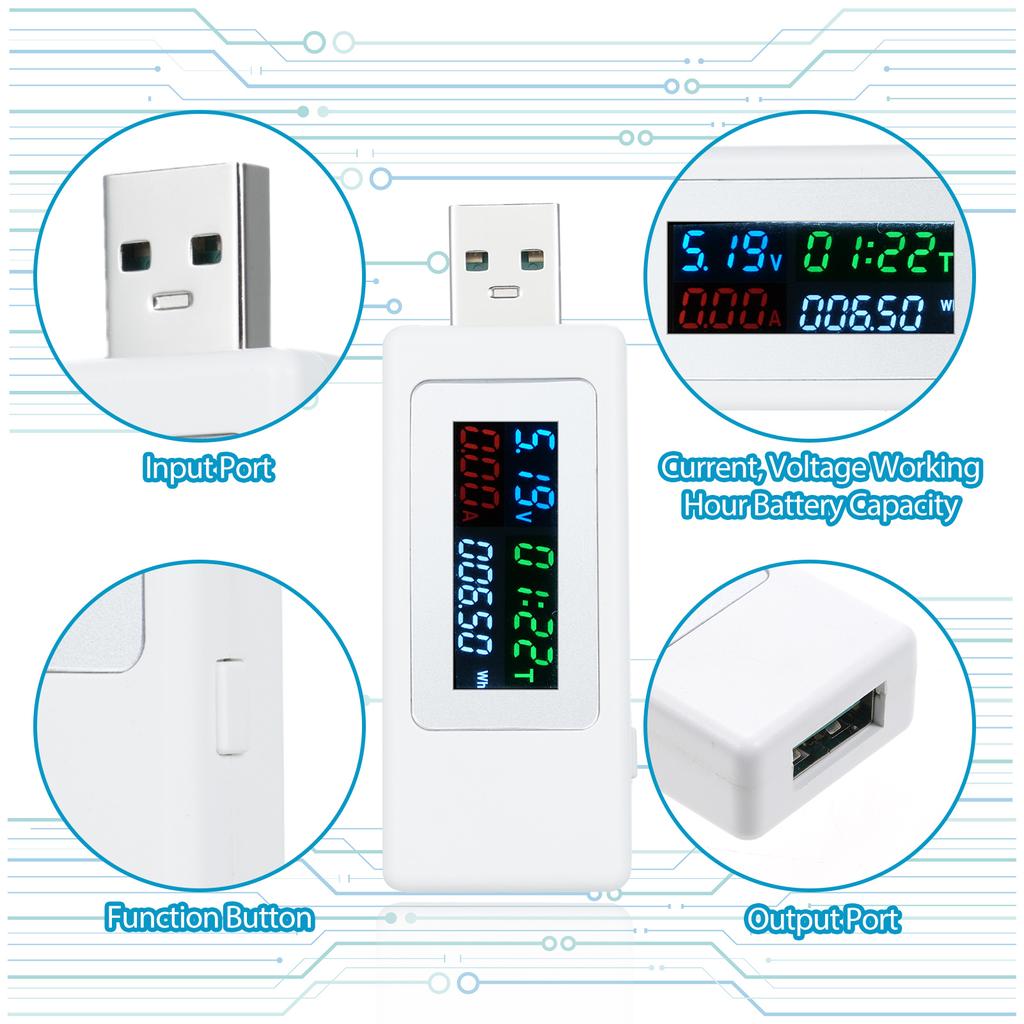 USB Power Meter Voltage Current Tester 4-30V 0-6.5A 0-195W Voltmeter Ammeter Multimeter Meter Tool for Charger Cable Battery