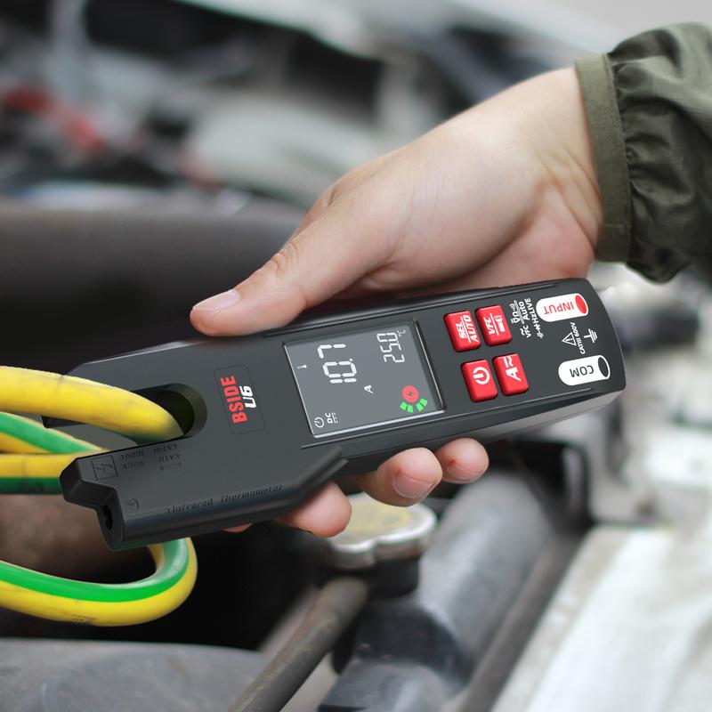 BSIDE DC AC Clamp Meter Electrical Amp Tester Open Jaw Ammeter, Infrared Thermometer with Smart Mode, 9999 Counts Multimeter VFC