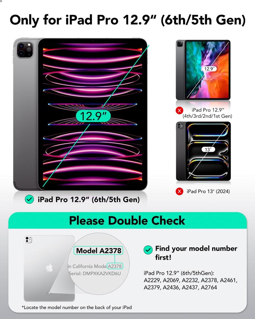 ESR Чехол для iPad Pro Эксклюзивный вращающийся чехол со съемной магнитной подставкой, 9 регулируемых углов, прочный, розовый, 12.9 (2022/2021, 6-е/5-е поколение) Крышка,