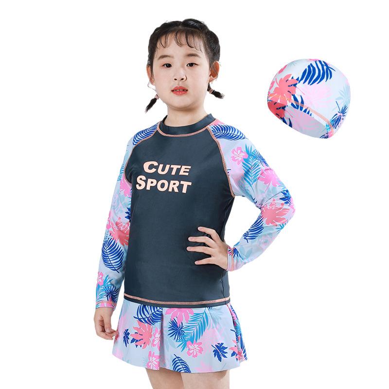 Plus Size Girls' Sun Protection Swimwear, Quick-Dry Split Design for Big Kids