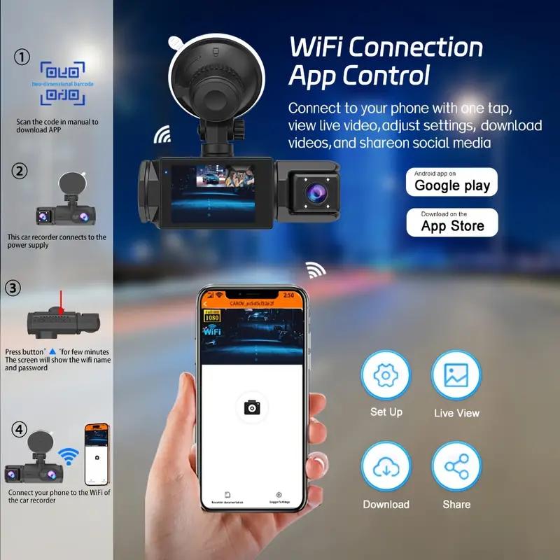 3-канальная видеокамера для приборной панели WIFI CAR DVR 1080P 3-объективная видеокамера для приборной панели внутри автомобиля Трехсторонняя камера Черный ящик Регистратор Видеорегистратор Видеокамера