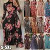 Fashion Women Casual Long Sleeve Dress Maxi Dresses High Waist Flower Dress Party Dress