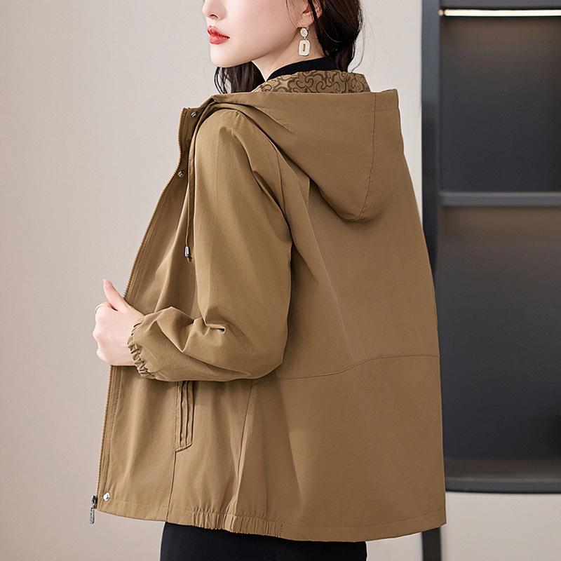 Женская свободная куртка с капюшоном на весну/осень - Большой размер, Повседневная и Универсальная для мам среднего возраста