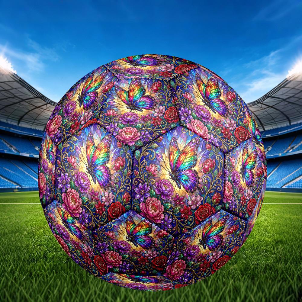 1pc Glass Butterfly Theme Soccer Ball Football, Size 5, Lightweight PVC, Outdoor Training Soccer Ball,Sports Gift t61439