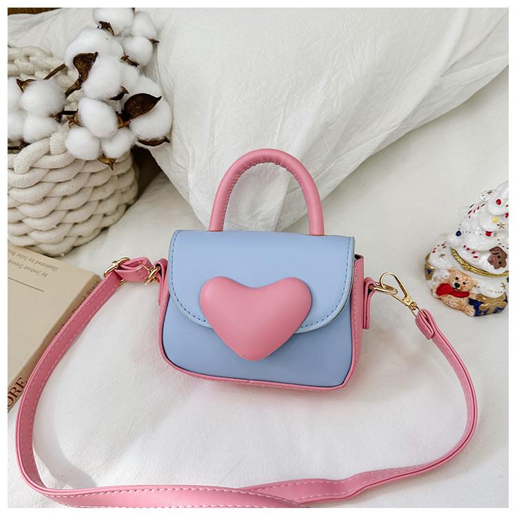Girls Cute Kids Pu Single Shoulder Bag With Bright Color Block Pattern For Daily Use