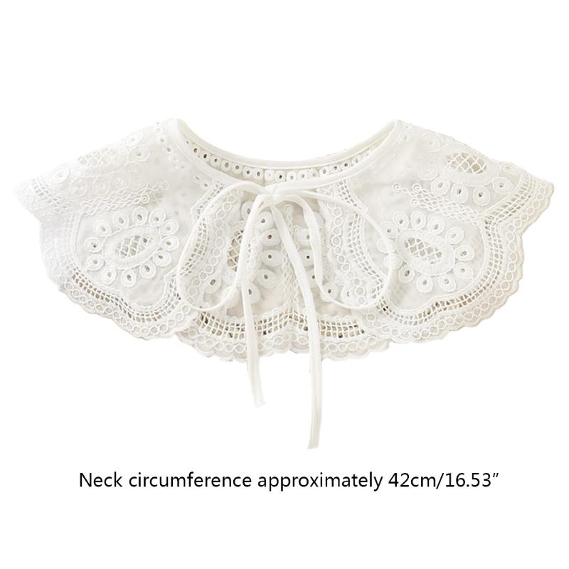 Women Girls Vintage Lolita False Fake Collar Shawl Sweet Ruffles Lace-Up Bow Decorative Necklace Choker Short Poncho